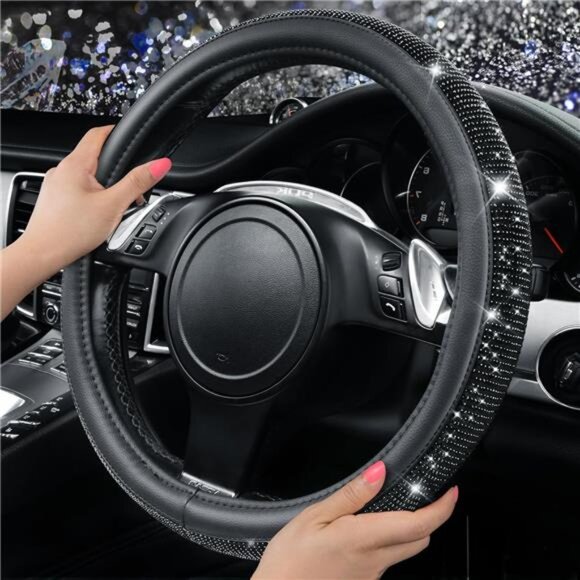 Bling Diamond Leather Steering Wheel Cover, With Sparkly Crystal Glitter - Picture 2 of 7